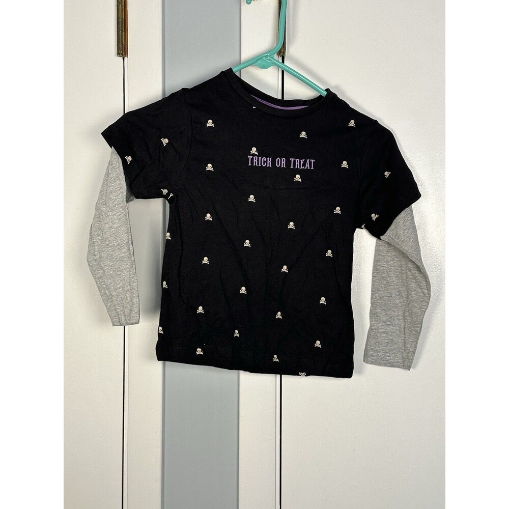 NWT Denim & Flower Ricky Singh Halloween Trick Or Treat Skulls Kids Shirt Size 4
